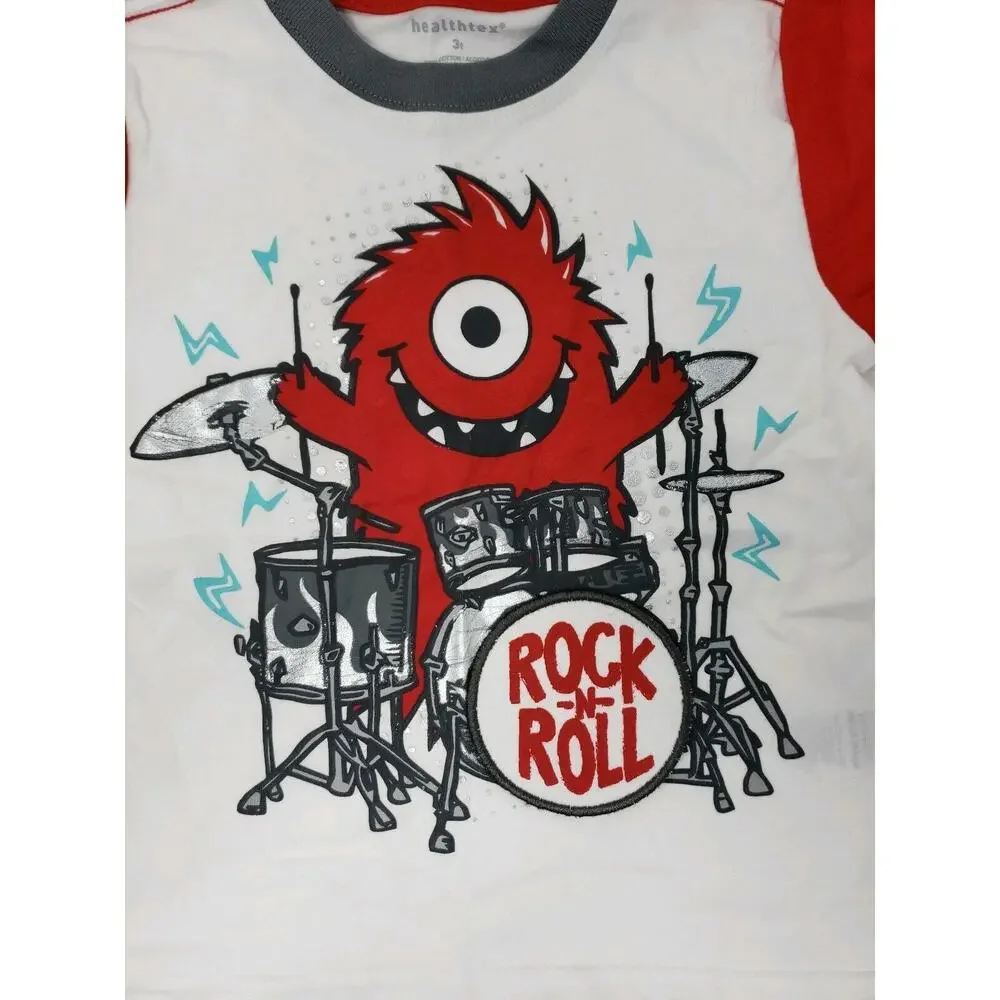 Boys Healthex Rock And Roll Theme Set Shirt Shorts 3T Gray Red 2pc